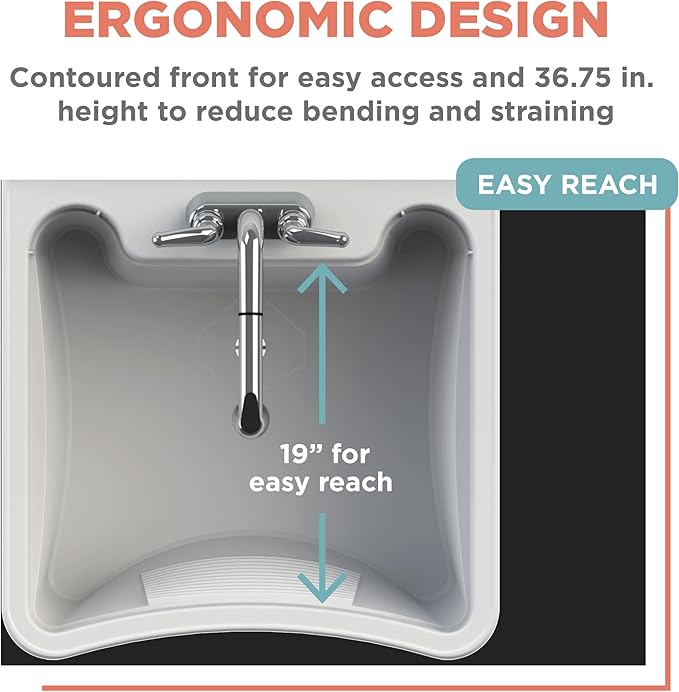 Zenna Home Utility Sink for Laundry Room and Garage, Freestanding Laundry Sink for Garage or Kitchen, Indoor & Outdoor Utility Tub with Pull-Out Faucet, Towel Bar, 24" W x 24" D x 36.75" H, White