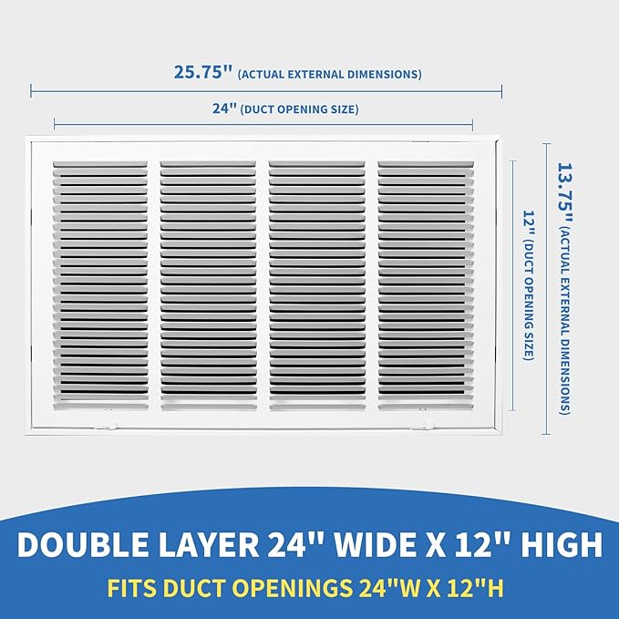 24x12 Return Air Grille [Duct Opening Size],Return Air Vent Cover for Wall Or Ceiling,Steel Return Air Filter Grilles Removable Face/Door for 1 Inch Filters (24"W x 12"H [Duct Opening])