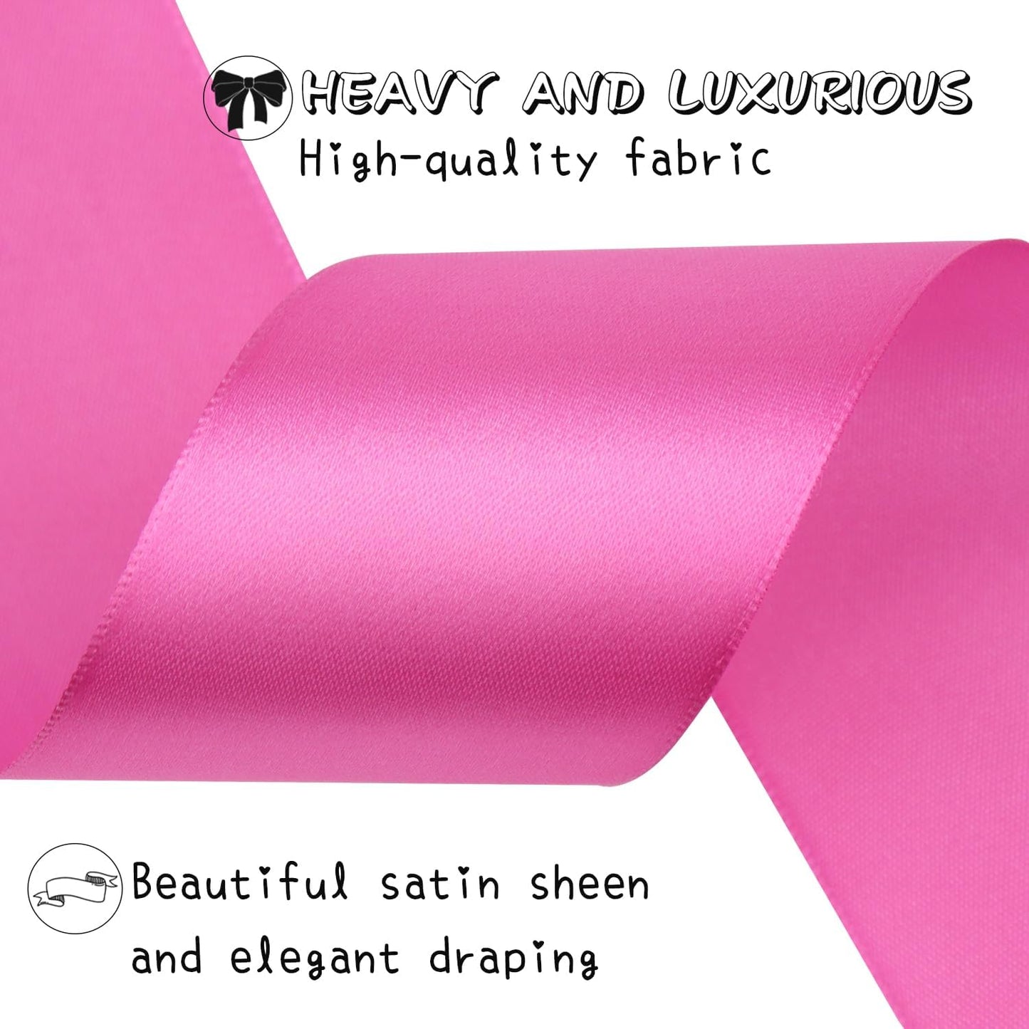 Hot Pink Solid Satin Ribbon 2 Inch 25 Yards Solid Polyester Fabric Ribbon for Gift Wrapping Wedding Christmas Baby Shower Birthday Party Decoration Handmade Immortal Flower Craft