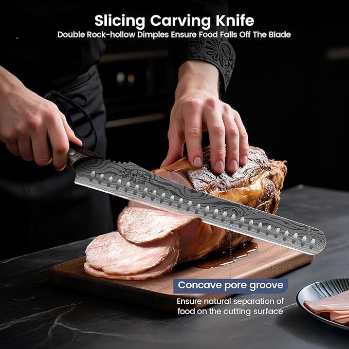 Brisket Slicing Knife Set, Carving and Boning Knife for Meat & Turkey Cutting, Japanese Style High Carbon Steel Kitchen Knives Set For Home & BBQ, Wood Ergonomic Full Tang Handle, Christmas gift