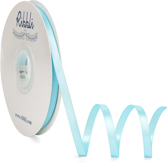 Ribbli Light Blue Satin Ribbon,Double Faced Satin 1/4 inch x Continuous 50 Yards,Light Blue Ribbon Use for Bows Bouquet,Gift Wrapping,Wedding Decoration,Floral Arrangement