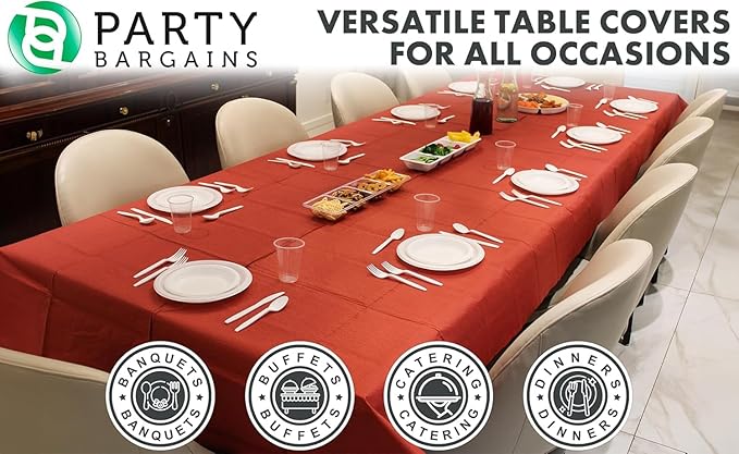 PARTY BARGAINS Disposable Table Covers - 54" X 108" [1 Count] Red Table Cover, 3 Ply Paper & Plastic Tablecloth