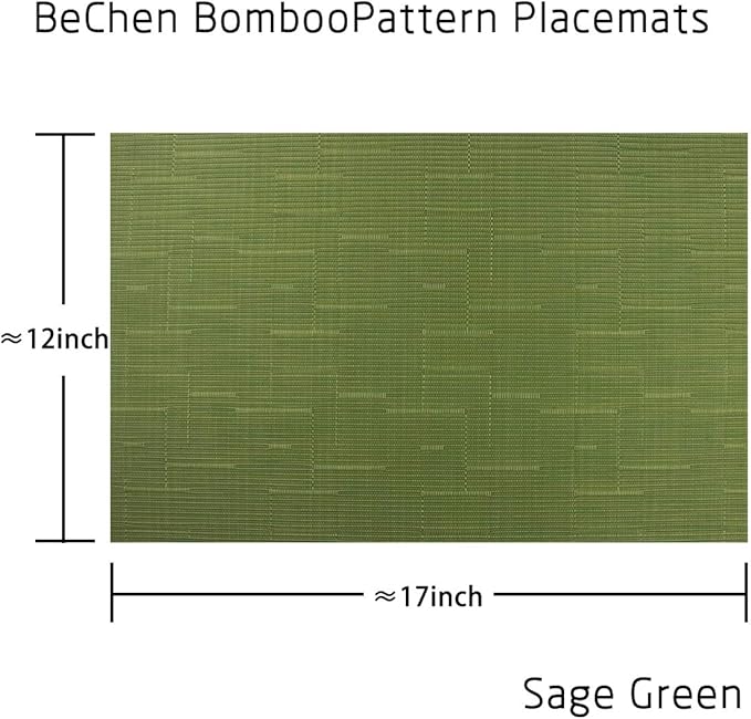 Plastic Placemats,Non Slip Washable Placemats for Dining Table Wipe Clean Table Mats Set of 6(Sage Green)