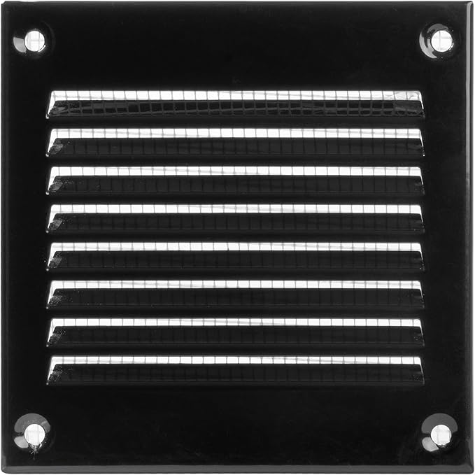 Vent Systems 4'' x 4'' Inch (Overall Dimensions) - Black Air Vent Cover - Metal Air Return Grill with Built in Guard Screen - HVAC Ducting Vent Duct Cover for Interior, Exterior Use
