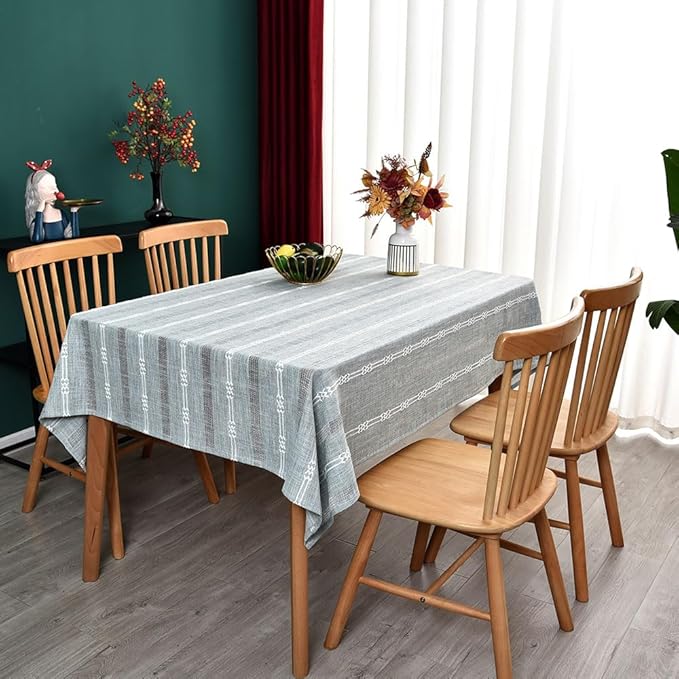 Heavy Duty Cotton Table Cloth for Square Table Gray Farmhouse Vintage Tablecloth Washable Rustic Table Cover (Gray, Rectangle, 52''x52'', 4 Seats)