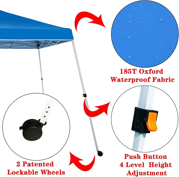 Sunnyglade 10x10 Ft Pop Up Canopy Tent One Button Easy Pop Up Outdoor Instant Folding Slant Leg Canopy with 2 Wheels and Deluxe Carry Bag(Blue)
