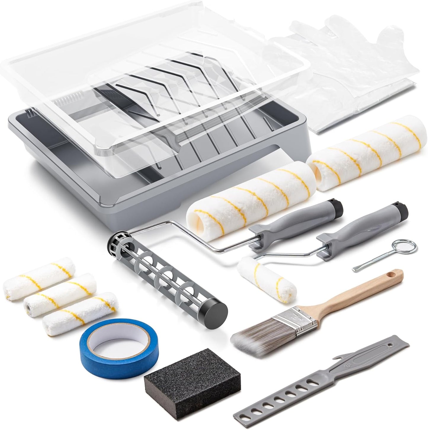 VOOMEY 17 Piece Paint Roller Kit - Paint Rollers 9"4", Paint Roller Frame，Paint Trays, Microfiber Roller Cover, Paint Kit for House Painting,Paint Brushes for Painting Walls