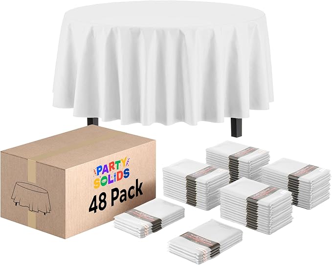 Exquisite White Round Tablecloths Plastic Table Cloth Disposable 48 Pack 84" Inch Round Table Cloth Disposable White Tablecloths Plastic Tablecloth Indoor/Outdoor Tablecloth Party Supplies