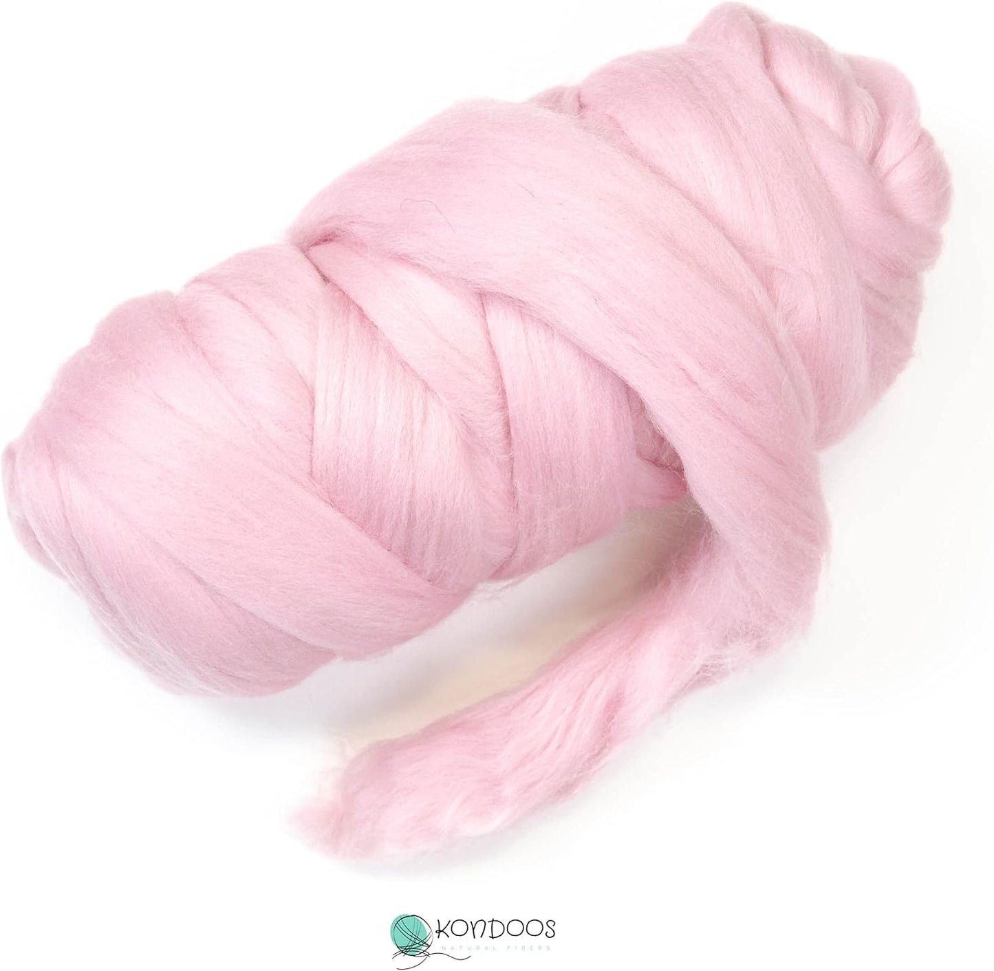 Kondoos Colored Natural Wool roving, 1 lb. Best Wool for Needle Felting, Wet Felting, handcrafts and Spinning. (Baby Pink, 1 lb)