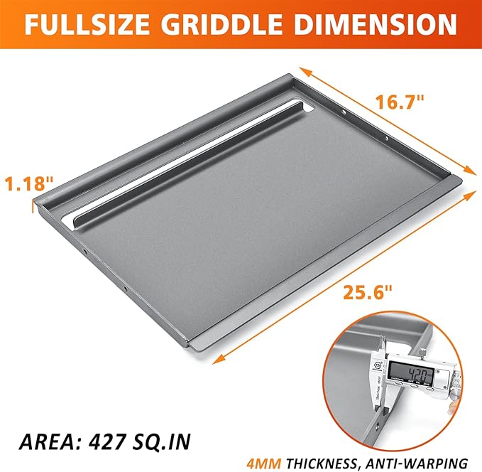 Hisencn 25.6" x 16.7" Griddle for Gas Grill, Cast Iron Griddle FlatTop Insert for Nexgrill, Weber, Charbroil, Pit Boss, Traeger, Camp Chef and more Grill, Griddle for Outdoor Gas & Charcoal Grills