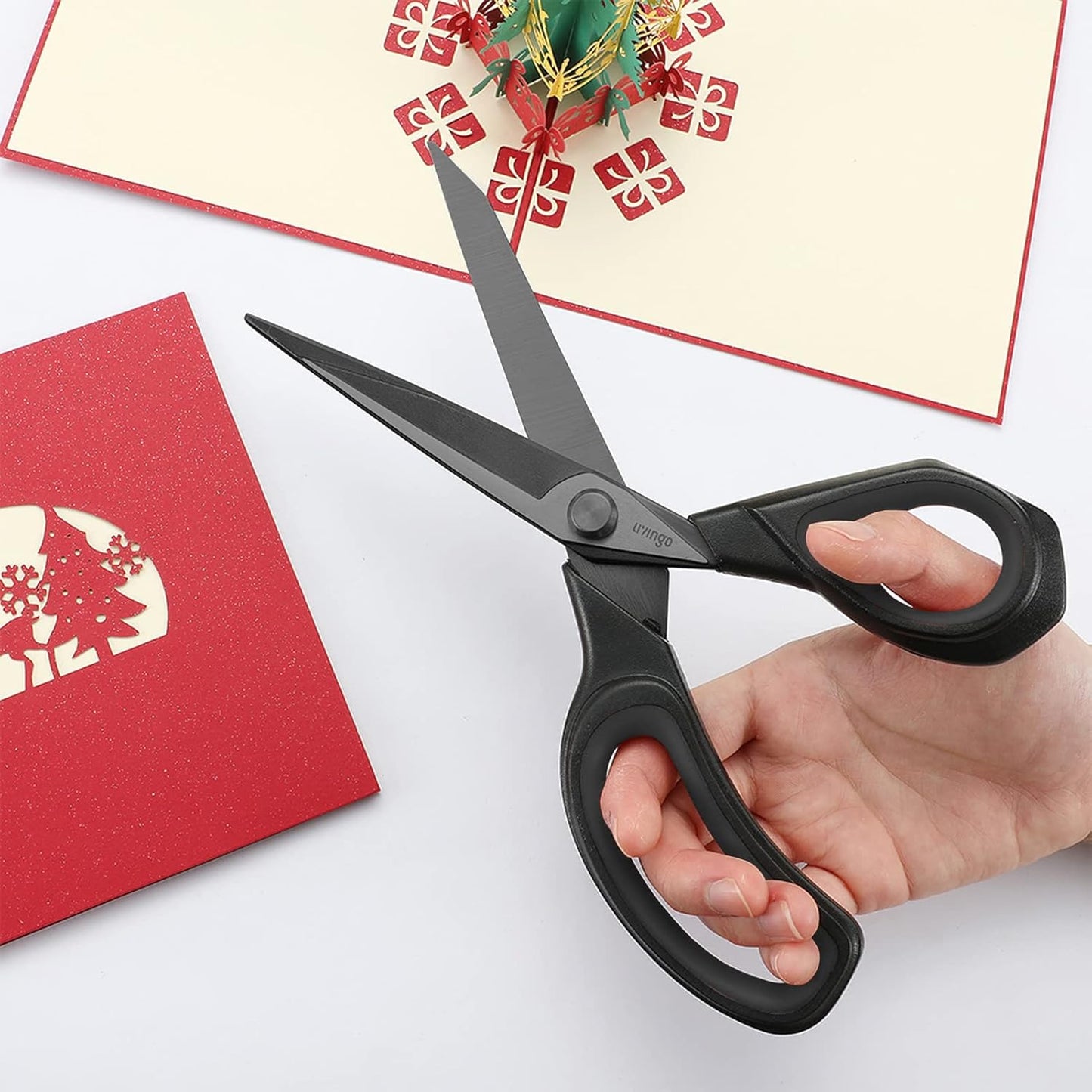 LIVINGO 2 Pack Sewing Fabric Scissors: Titanium Coated Forged Sharp Heavy Duty Shears All Purpose for Tailor Dressmaking Crafting Cutting Clothes Leather, 8.5" & 9.5", Black