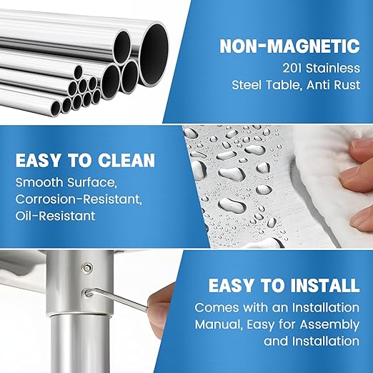 Stainless Steel Table for Prep & Work with 4 Caster Wheels with Backsplash 24 x 36 NSF Metal Commercial Kitchen Adjustable Under Shelf Worktable for Restaurant Home Outdoor