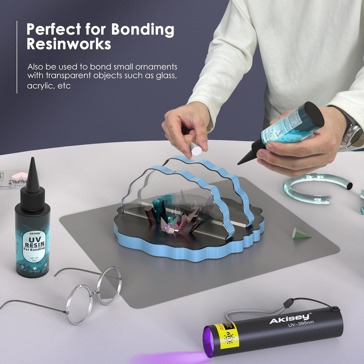 100g UV Resin for Bonding, Akisey UV Glue for Repairing Glass, Plastic, Resin Decoration, Fast Curing in Seconds Under UV Light (Not Included)
