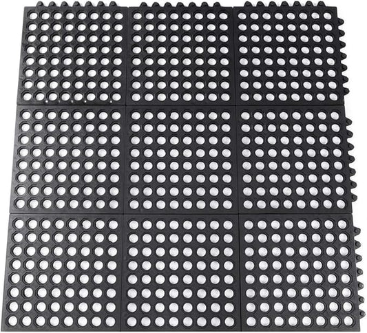 Interlocking Rubber Mats for Floor Anti Fatigue Kitchen Mats 9 Pack 11.8" x 11.8" Modular Rubber Interlocking Floor Tiles, Pool Balcony Patio Yard Pet Area Use Restaurant Rubber Bar Floor Mat Black