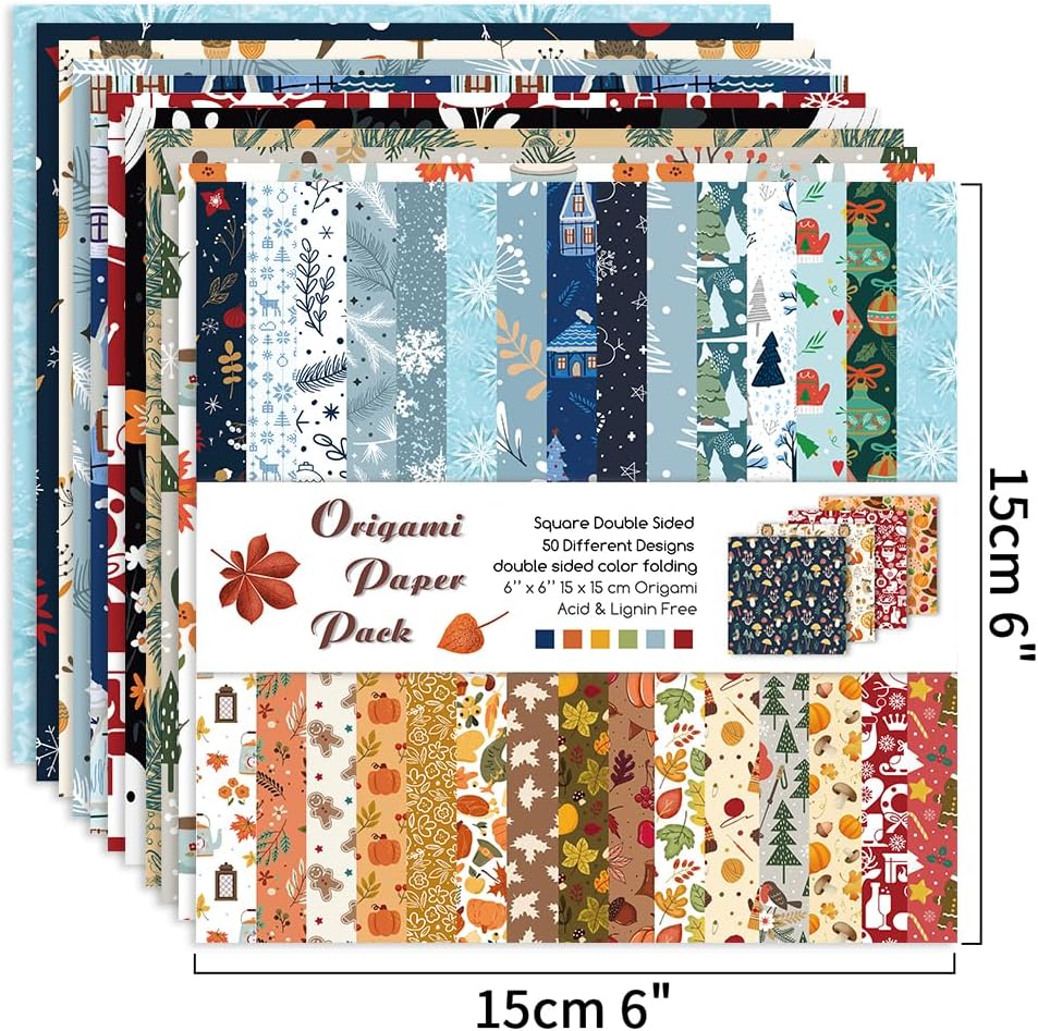 Origami Paper Kit 100 Sheets 70GSM 6 Inch Square Double Sided Color 100 Vivid Solid Colors for Hand Crafts Origami Paper Arts Creativity. Season