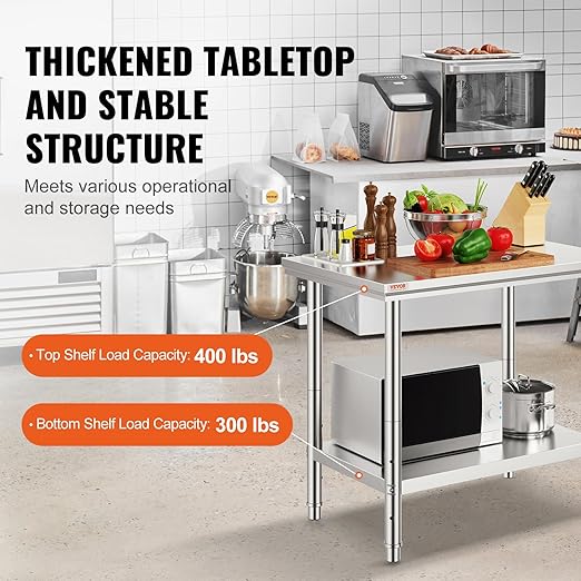 Vevor Stainless Steel 900x600x800 mm Commercial Kitchen Prep & Heavy Duty Metal Work Table with Adjustable Feet for Restaurant, Home and Hotel : Industrial & Scientific