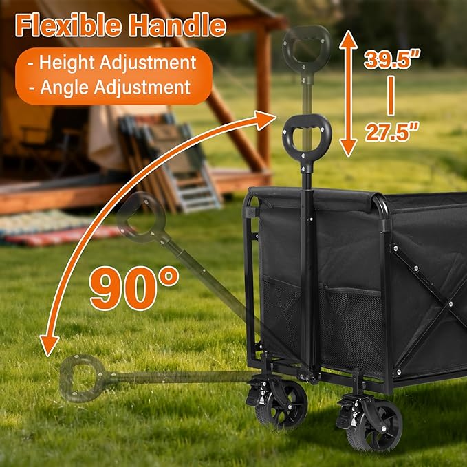 Wagons Carts Foldable — Heavy Duty Collapsible Wagon for Groceries, Apartment Moving & Storage Wagon cart with Wheels Foldable,Portable Folding Wagon for Yard Work, Travel, Shopping,Picnic & Pets