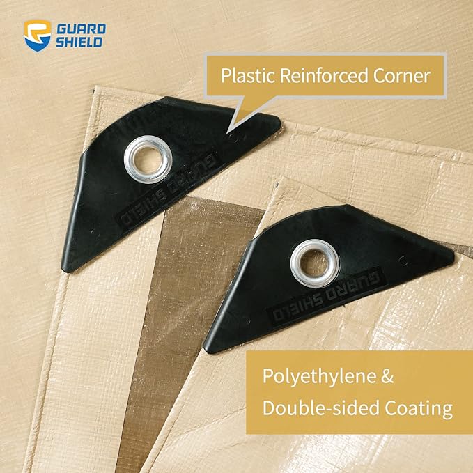 GUARD SHIELD Beige Tarp Heavy Duty Waterproof 8x10 Feet Outdoor Poly Tarps Cover Thick UV Resistant Canopy Tarpaulin with Grommets 10mil