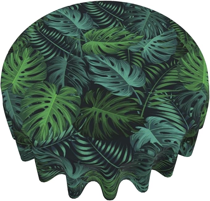 Frond Round Tablecloth Hemp Palm - Frond Tablecloth 60 Inch Waterproof Rustic Table Cloth Fabric Farmhouse Stripe Decorative for Picnic Party Holiday Home Indoor Outdoor