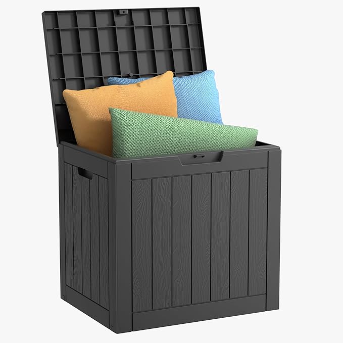 EasyUp 35 Gallon Resin Deck Box Waterproof, UV Resistant Outdoor Storage Box for Delivery, Patio, Garden,and Porch,Striped Black