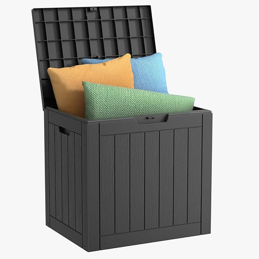 30 Gallon Outdoor Storage Box, Resin Deck Boxes Waterproof, Indoor Outdoor Bin for Package Delivery, Patio Cushions, Gardening Tools, Lockable, UV Resistant