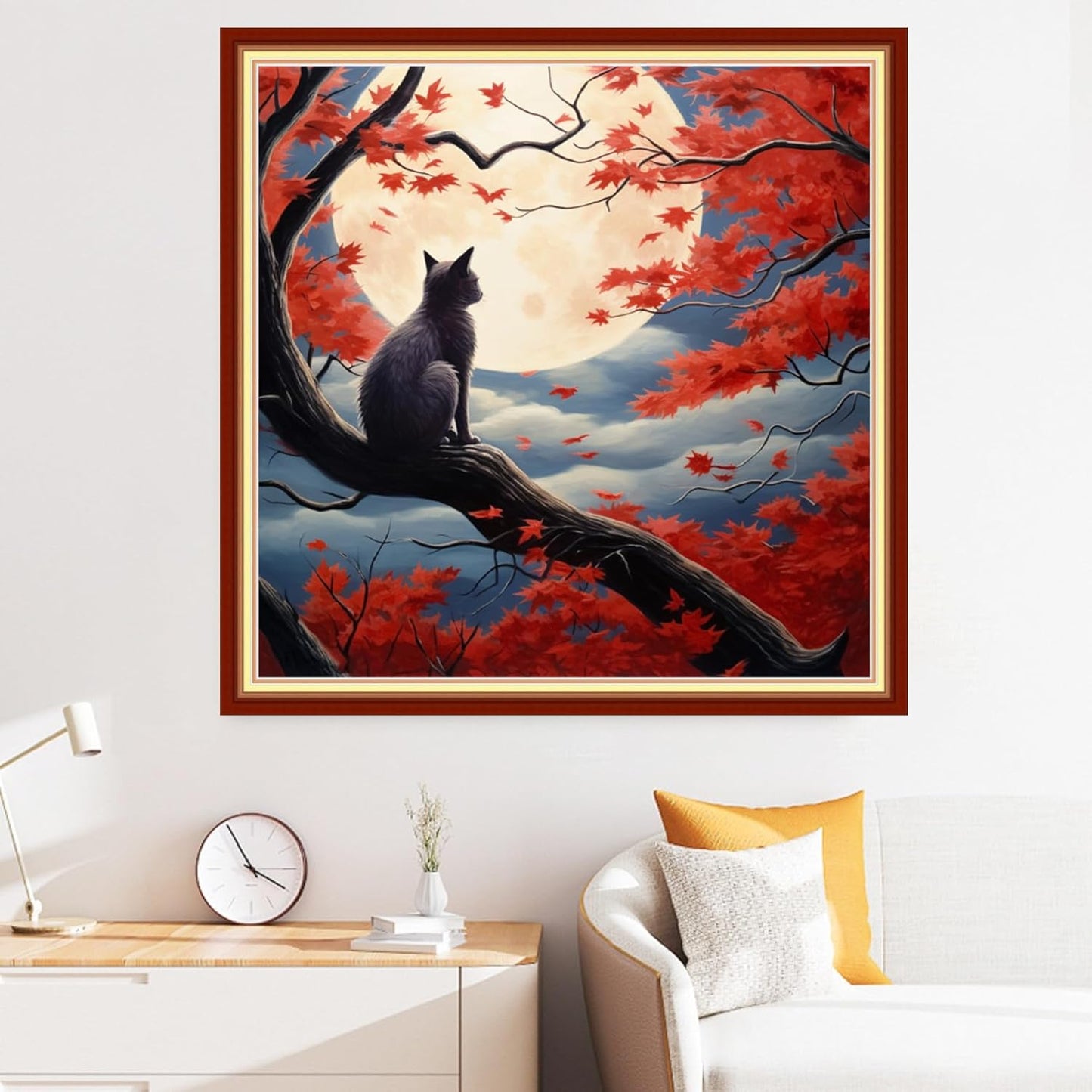 Disxvivy Cross Stitch Stamped Full Embroidery Kits DIY 11CT Cotton Thread Printed DIY Needlepoint Kits Craft Needlework Set Cross-Stitch Stamped Sets-Cats Admiring Moon 18x18 inch