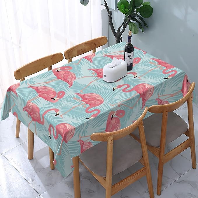 Worltoldb Flamingo Palm Leaf Tablecloths Polyester Table Cloth for Kitchen Dinning Table Washable Table Cover for Parties Wedding Picnic