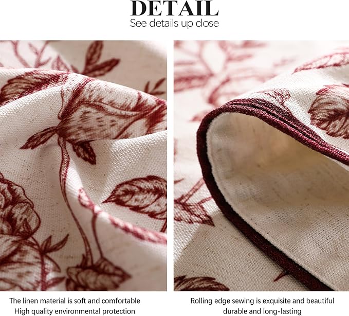 ISAENNE Designer Vintage Linen Extra Long Rectangle Tablecloth,Red Floral Pattern Linen Stain Resistant Table Cloth,Decor Tablecloths for Dining Thanksgiving Kitchen Party,63"*110"-Harmony