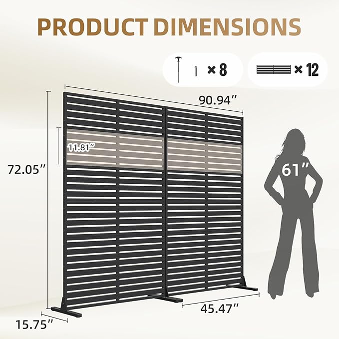 Privacy Fence Screen with Stand 6 Panel 72" H×47" W HDPE Decorative Panels with Steel Poles and Stand, Air Conditioner Fence Panels, Privacy Screen for Outdoor Backyard, Balcony, Pool