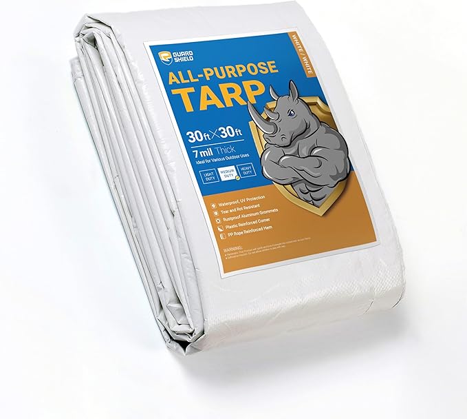 GUARD SHIELD White Tarp 30x30 Feet Medium Duty All Purpose Poly Tarps Cover 7mil