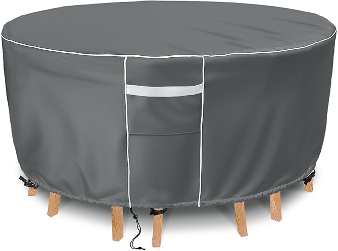 Gasadar Outdoor Round Patio Table Cover Waterproof, Round Patio Furniture Cover Outdoor for Table and Chairs,600D Heavy Duty, 72" Dia x 28" H, Grey