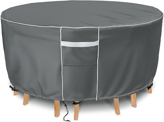 Gasadar Outdoor Round Patio Table Cover Waterproof, Round Patio Furniture Cover Outdoor for Table and Chairs,600D Heavy Duty, 72" Dia x 28" H, Grey
