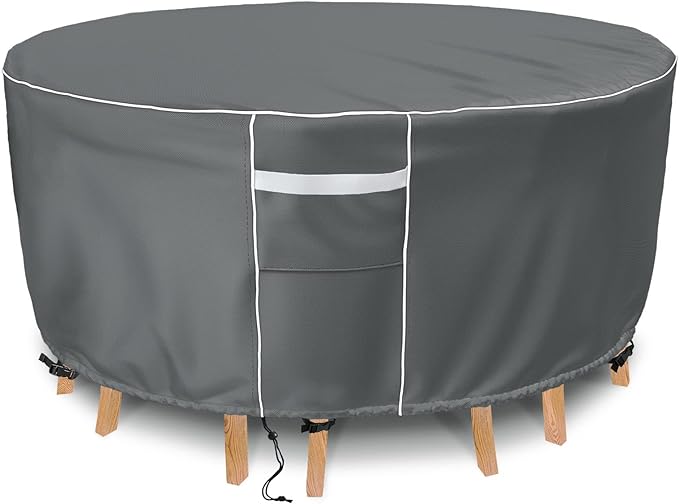 Gasadar Round Outdoor Furniture Cover Waterproof, Round Patio Furniture Covers for Patio Table and Chairs Set, Heavy Duty 600D, 62" Dia x 28" H, Grey