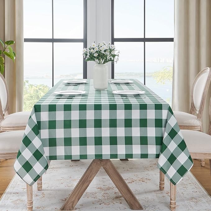 Softalker Gingham Checkered Tablecloth Rectangle - Outdoor Waterproof Buffalo Plaid Table Cloth, Stain Resistant Washable Table Cover for Picnic, Camping - Green and White, 2 Pack - 60 x 120 Inch