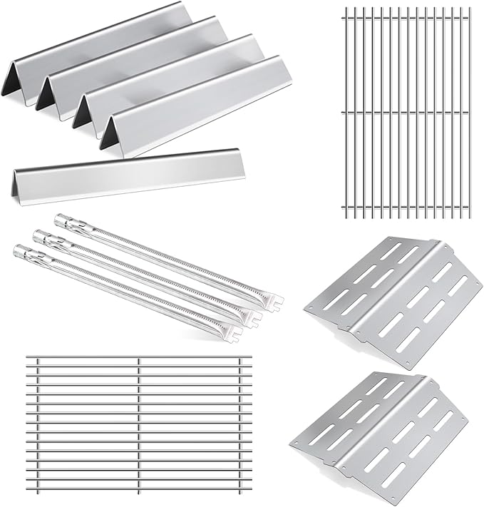 Stainless Steel Grill Replacement Parts for Weber Genesis 300 Series E310 E320 E330 S310 S320 S330, 19 1/2" 7528 7524 Grill Grates, 62752 Burners, 65505 Heat Deflectors and 7620 7621 Flavorizer Bars