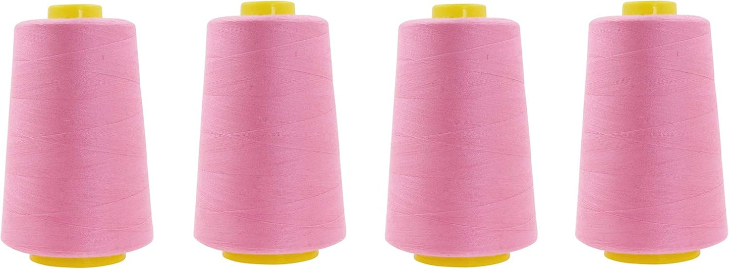 Mandala Crafts 4 Pack of Serger Threads Cones Spools - 40S/2 24000 Yards Polyester Pink Threads for Sergers Machine and Overlock Quilting Sewing Machine