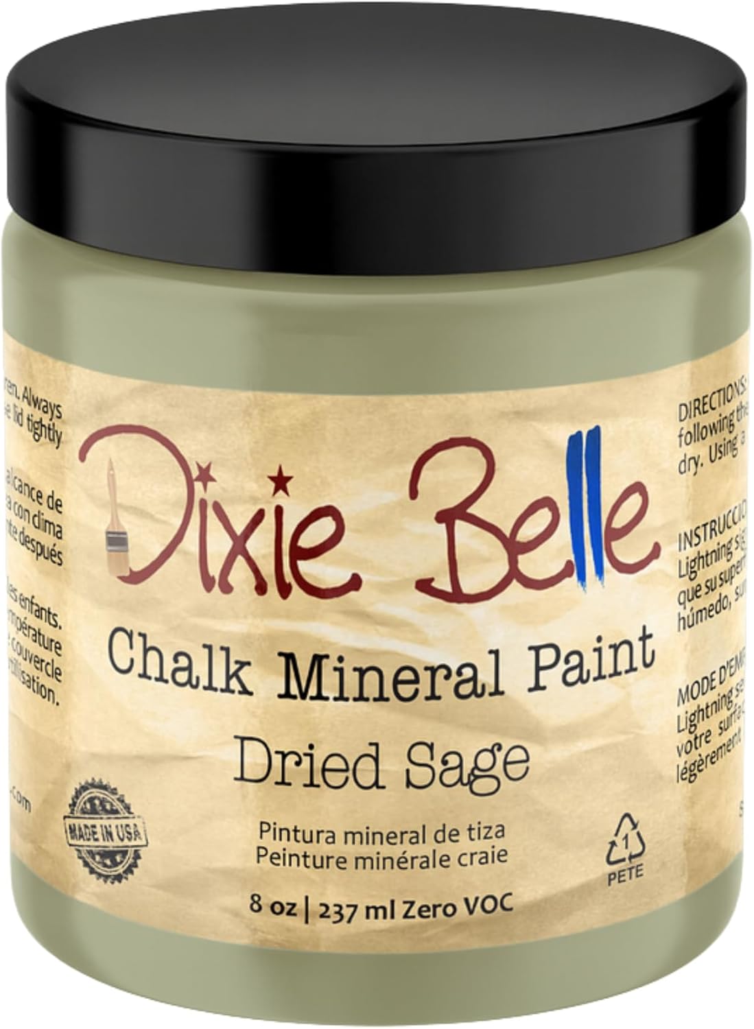 Dixie Belle Paint Company Chalk Finish Furniture Paint - Dried Sage (8oz) - Matte Gray/Green Chic Chalk Mineral DIY Furniture Paint