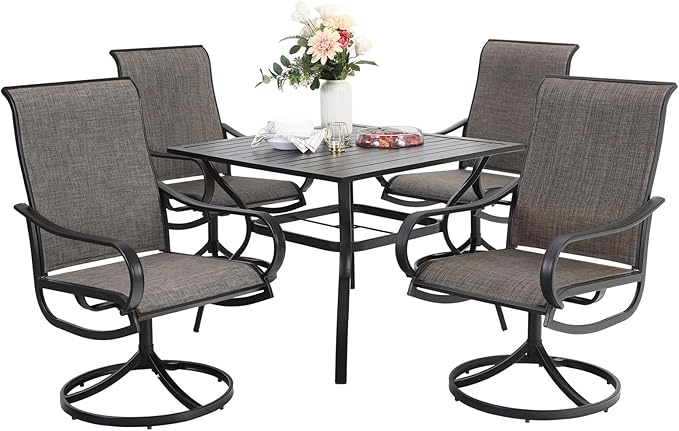 Sophia & William Outdoor Dining Set Patio Dining Set for 4 Outdoor Table and Chairs 5 Pieces with Swivel Patio Chairs 37"x 37" Metal Table for Garden Pool All Weather Brown