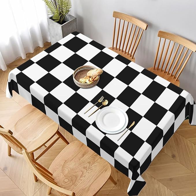 Worltoldb Checkered Polyester Tablecloth, 90" x 60" Rectangular, Water Resistant, Perfect for Dining Table, Kitchen, Wedding, All-Season