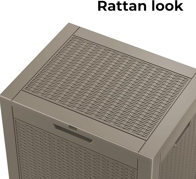 DRATO 34 Gallon Deck Boxes Resin Outdoor Storage Box UV Resistant Outside Deck Box with Lockable Lid for Patio Furniture（Grey，34 Gallon）