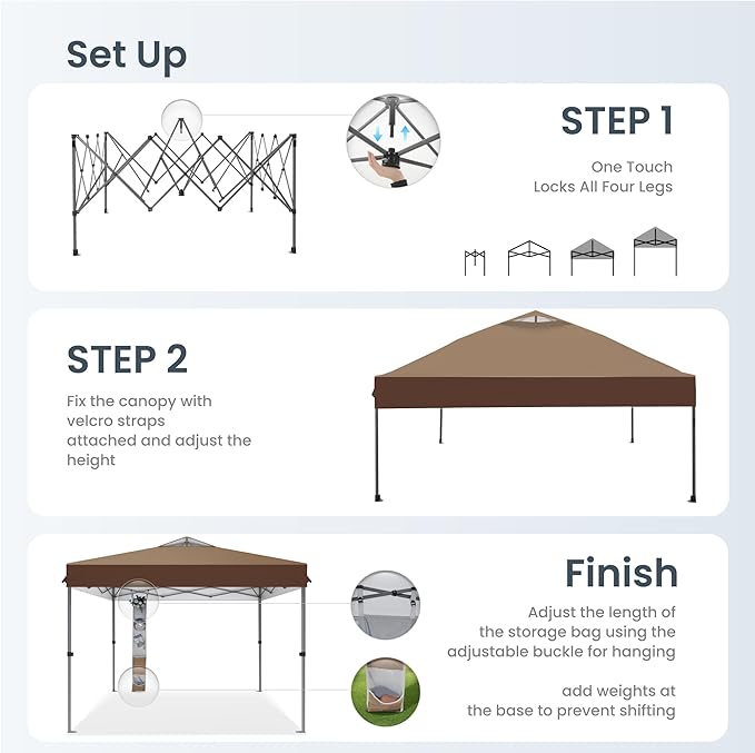 PHI VILLA 10x10ft 1-Person Setup Pop Up Canopy Tent Instant Portable Shelter w/ 1-Button Push, Case, 4 Weight Bags - Dark & Light Brown