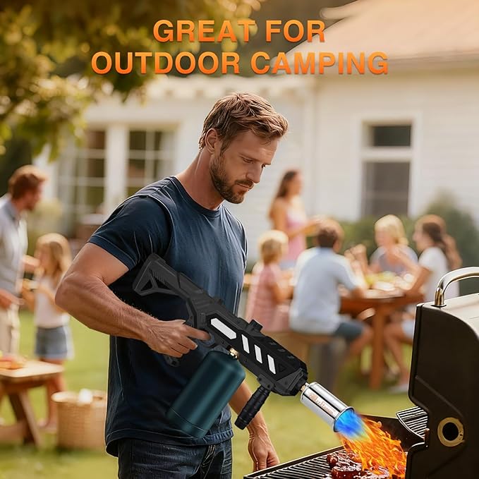 Powerful Propane Torch Gun, Kitchen Grill Torch with Detachable Design, Adjustable Flamethrower Torch Burner for Searing Steak, BBQ, Welding, Camping Charcoal Lighter(Tank Not Included)