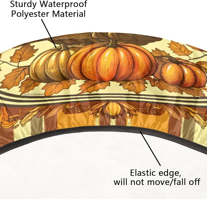 Thanksgiving Vintage Turkey Round Table Cloth Cover, Elastic Edge Waterproof Wipeable Tablecloths 45"-56" Polyester Tablecloth for Party Restaurant Banquet Holiday Camping Outdoor Picnic