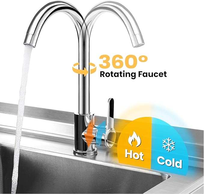 Stainless Steel Utility Sink, 39'' Free Standing Single Bowl Kitchen Sink with Drawer, Cold and Hot Water Pipe, Indoor and Outdoor for Laundry Room Farmhouse Kitchen(39 inch)