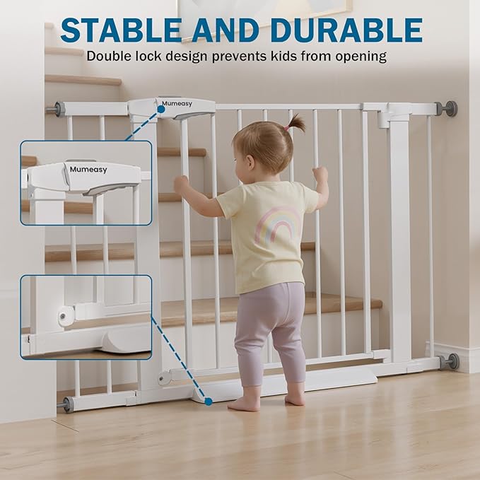 Baby Gate for Stairs, 29.7-40.6" Pressure Mounted Dog Gate, Auto Close Safety Gate for Children & Pets, Easy Install Pet Gate with Walk Thru Door for Doorways & Hallways, No Drilling, Dual-Lock Design