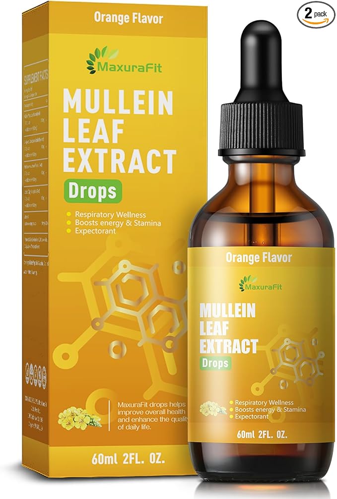 Mullein Drops for Lungs Liquid - Support Respiratory Herbal Supplement,Mullein Leaf Extract for Lungs Cleanse with Cordyceps, Marshmallow Root & Licorice Root Extract 4 fl oz 2 Pack