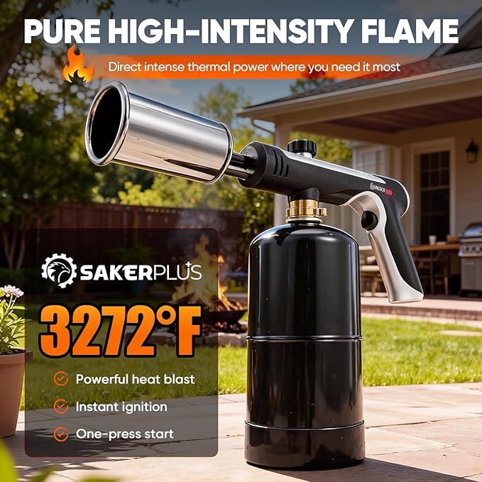 Propane Torch, 3272°F Propane Torch Gun High Heat Torch Lighter with Adjustable Flame & Safety Lock, for BBQ Grilling, Charcoal Igniting, Cooking, DIY Projects (1 Set)