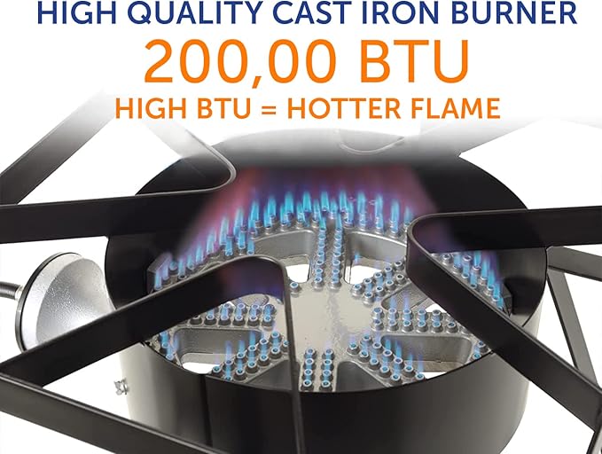 Flame King Heavy Duty 200K BTU, 0-20 PSI, Propane Gas Single Burner Bayou Cooker Outdoor Stove for Home Brewing, Turkey Fry, Maple Syrup Prep, Cajun Cooking, Black
