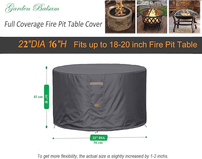 Fire Pit Cover 600D Heavy Duty Waterproof Fabric With PVC Coating Round 22" Dia x 16" H Dark Grey Fits 18-20 inch Fire Pit Table Fade Resistant Outdoor Firepit Cover