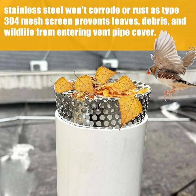 PVC Vent Termination Cap - 2Pack, 3.51" Furnace & Roof Vent Cover Stainless Steel, Conical PVC Fittings, for 2.98" to 3.51" Inner Diameter Vent Pipe, Air Intake, Air Exhaust and Water Drains Pipe